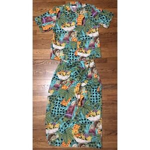 Breeches Women's Skirt & Shirt 100% Rayon Made‎ in USA Size 14 & 10 Frida Kahlo